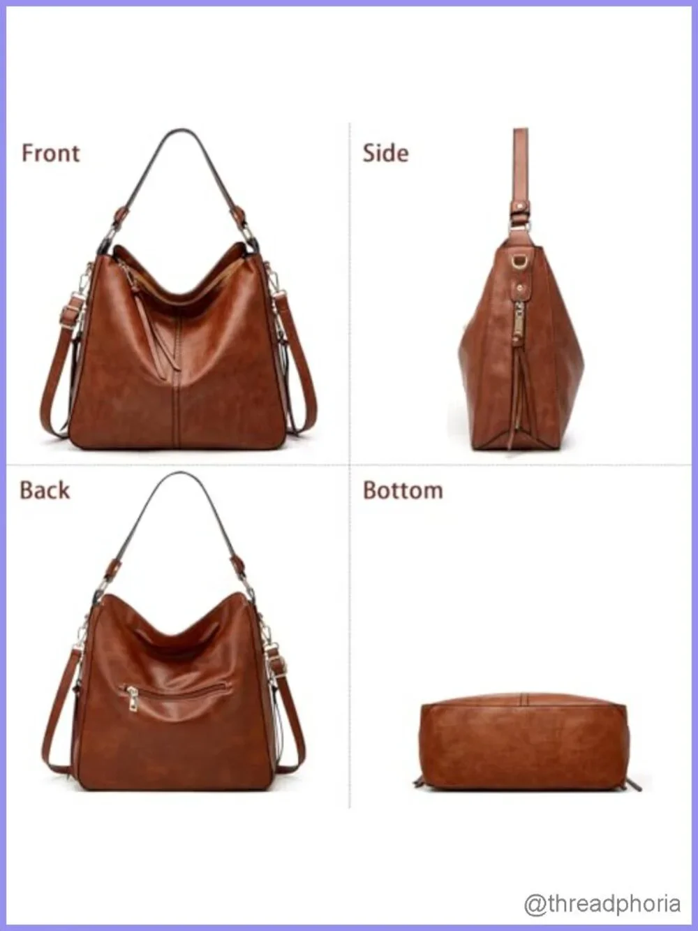 Soft Vegan Leather Hobo Tote Purse & Wallet Set with Crossbody Strap